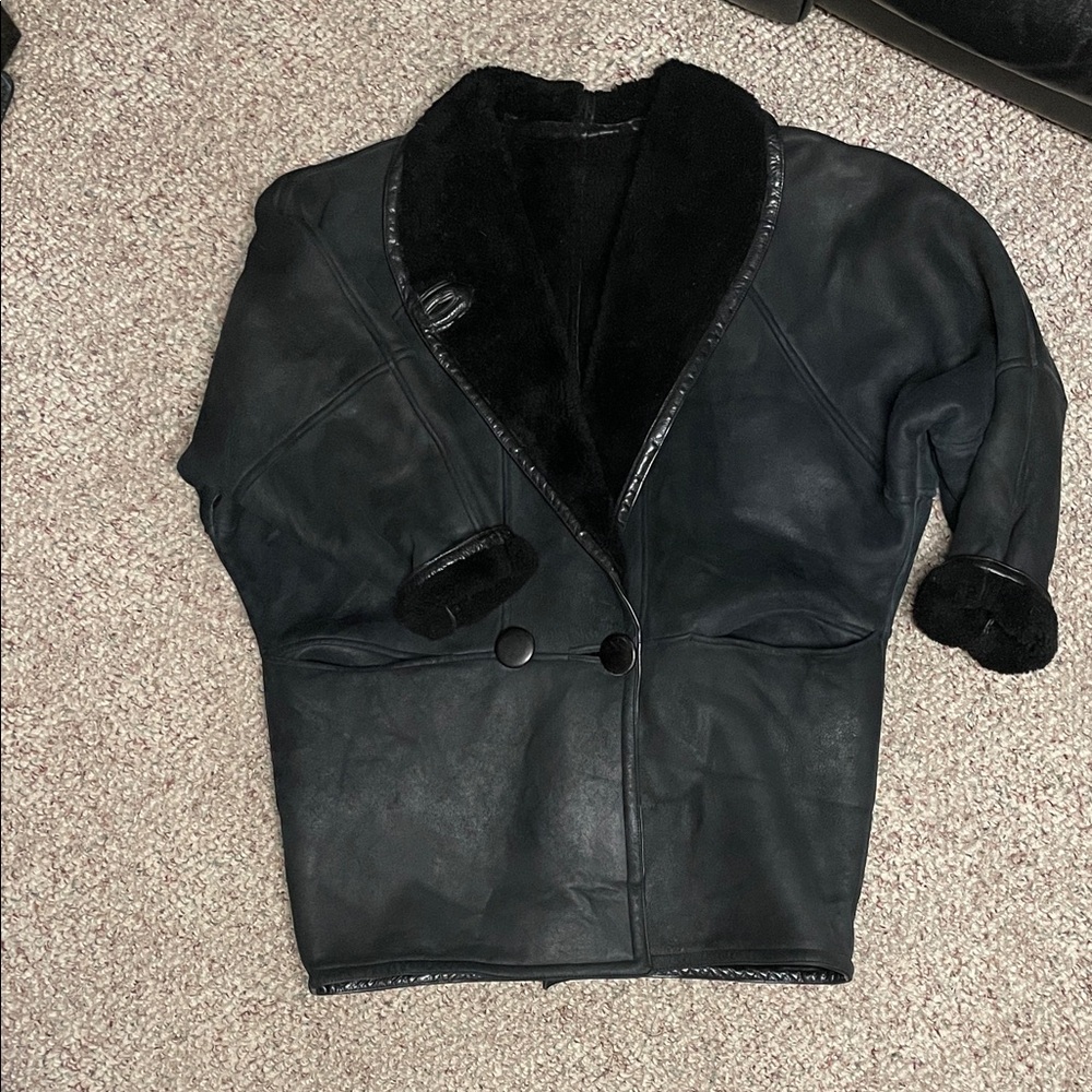 Vintage 90s real lambskin black Shearling batwing Jacket- gorgeous!